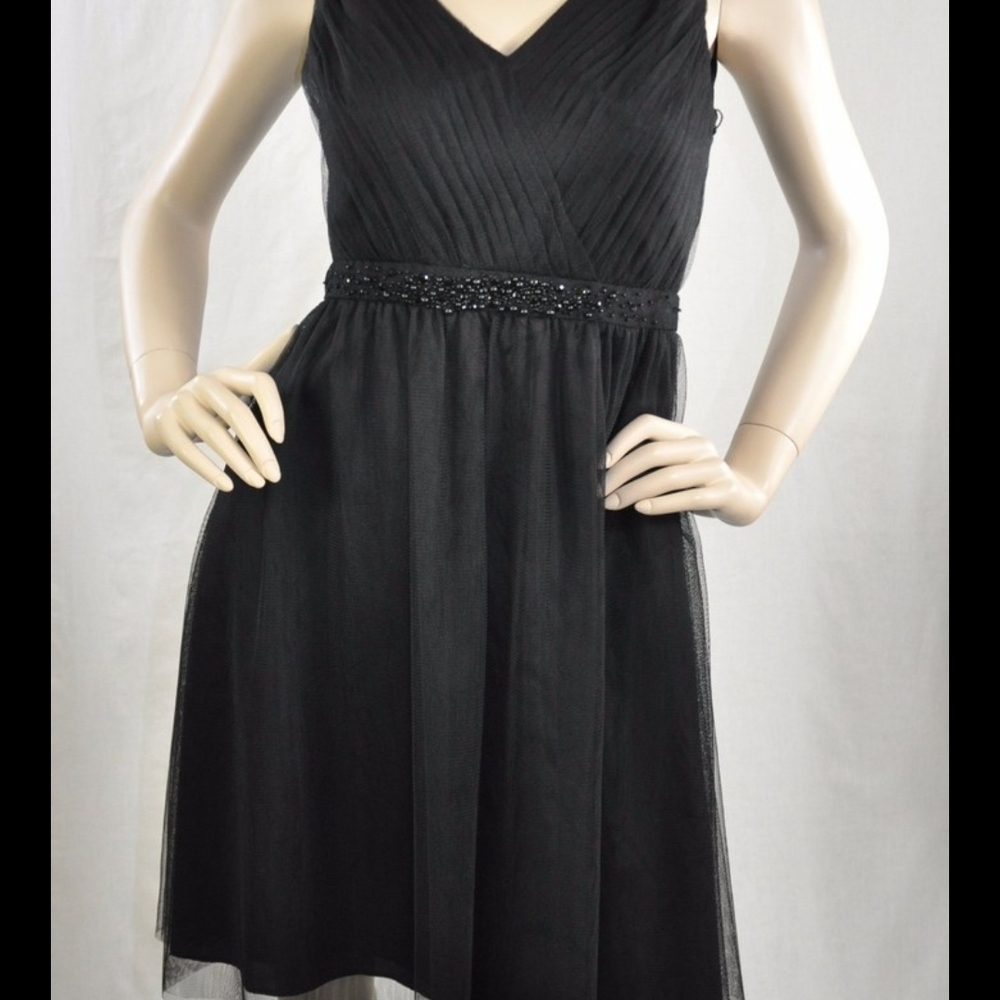 Adrianna Papell Black Midi Dress with Beaded Waist